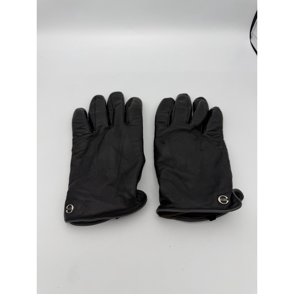 ELMA Women Black Leather Gloves Faux Fur Lined Winter Dress Gloves Size M